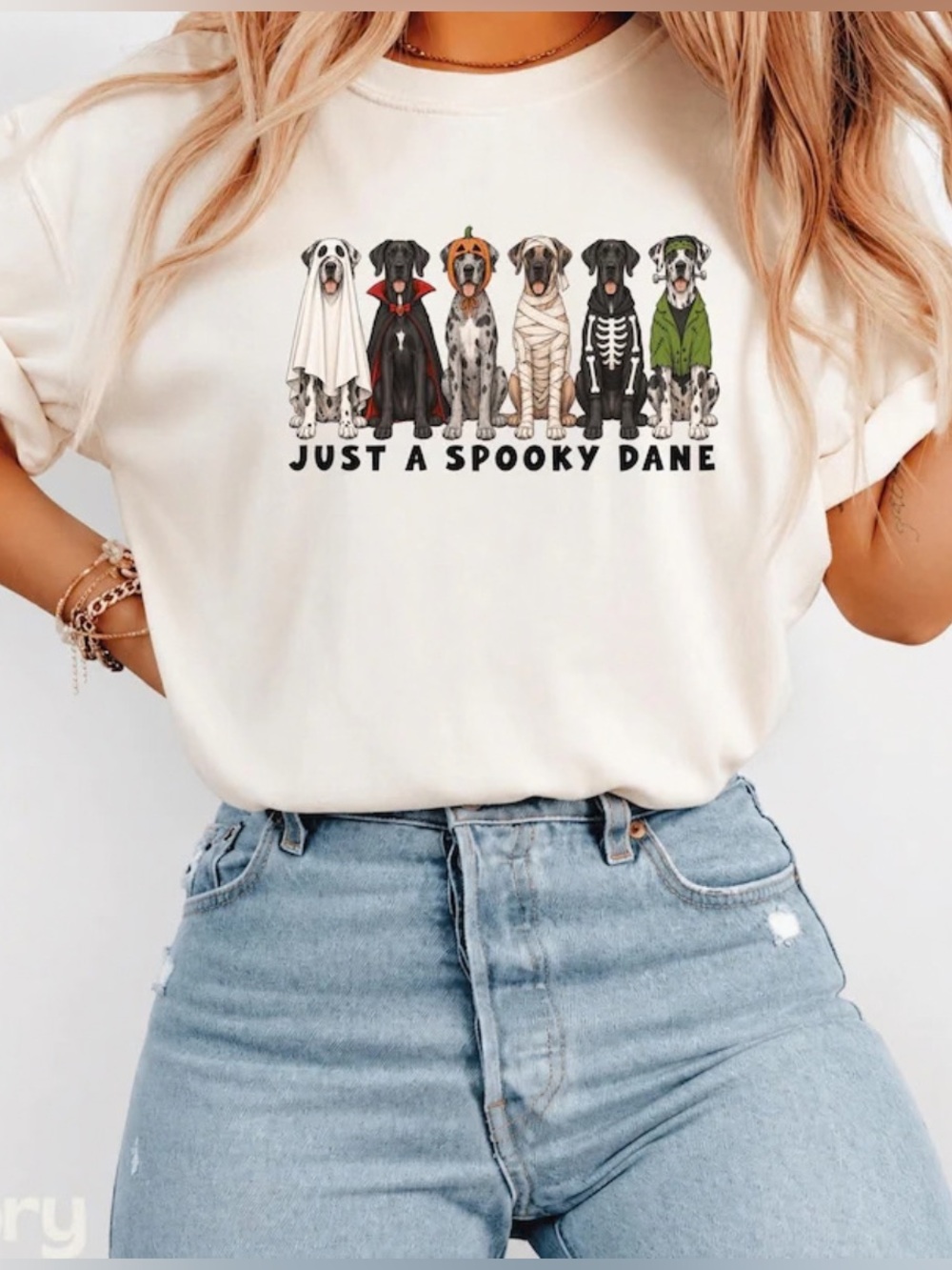 Just A Spooky Dane Halloween Dog T-Shirt - Cream Cute Dog Tee, Vintage Unisex